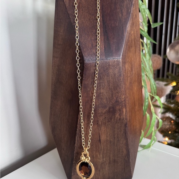 Vintage Avon hammered large necklace pendant amber topaz With Gold Chain - Picture 2 of 4